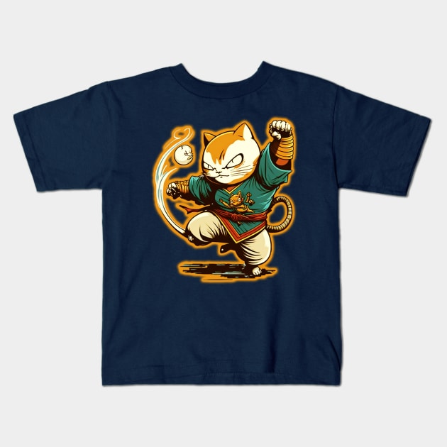 cat kung fu Kids T-Shirt by e-cstm Wild